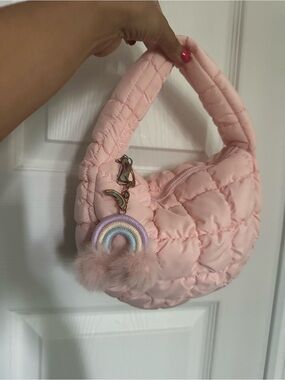 Pink Quilted Nylon Puffy Bag